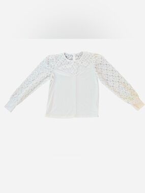 LOFT White Lace-Yoke Long Sleeve Top